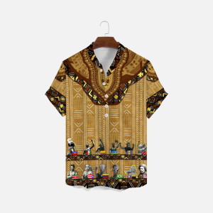 Mudcloth Dashiki Button Shirt Unisex Short-sleeve Blouses No Collar Kingshiki